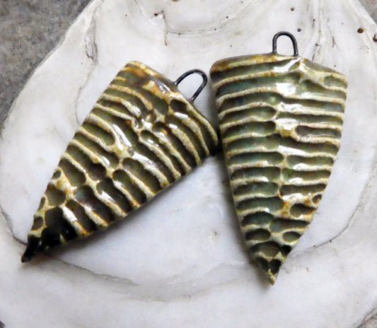 Ceramic Textured Shield Charms - Old Copper