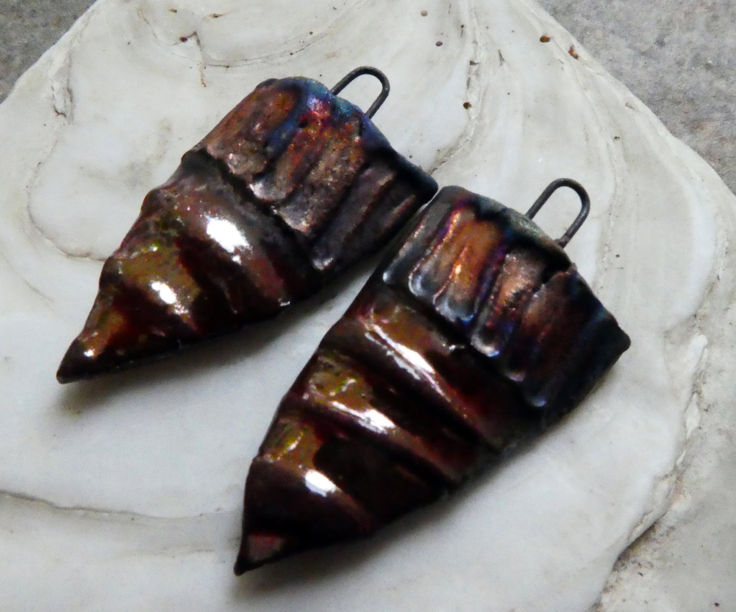 Ceramic Textured Scorched Shield Charms - Rose Gold Lustre