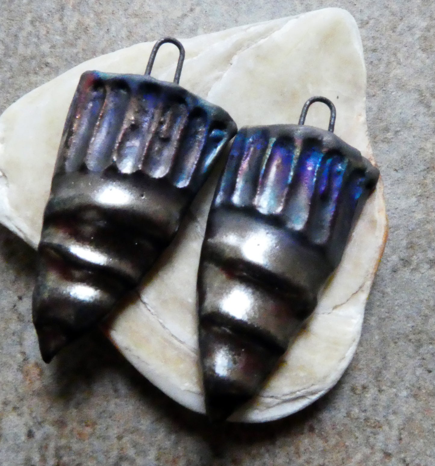 Ceramic Textured Scorched Shield Charms - Gloria