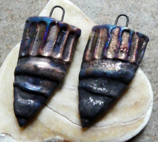 Ceramic Textured Scorched Shield Charms - Steel