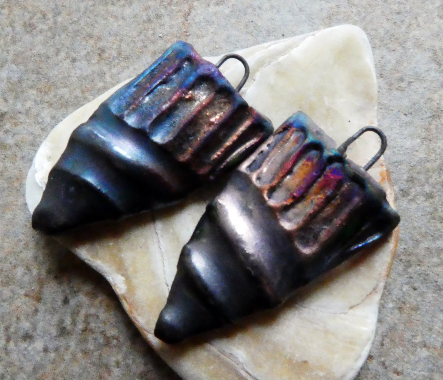 Ceramic Textured Scorched Shield Charms - Pewter