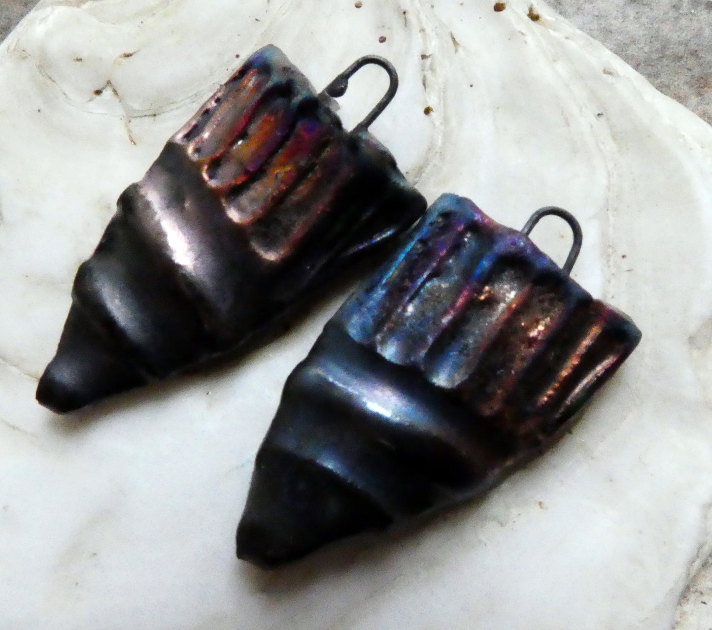 Ceramic Textured Scorched Shield Charms - Pewter