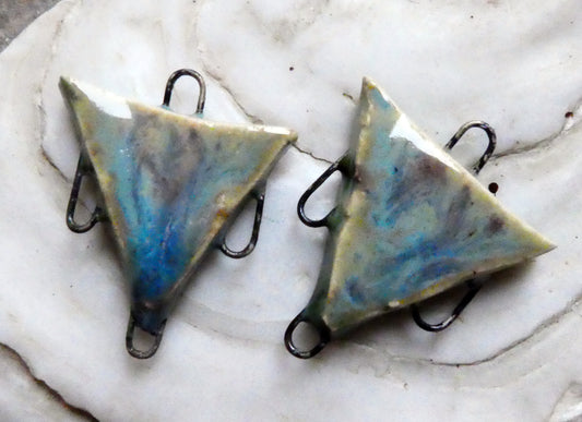 Ceramic Three Hoop Triangle Connectors -Blue Agate