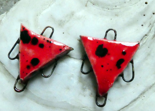 Ceramic Three Hoop Triangle Connectors -Ladybug