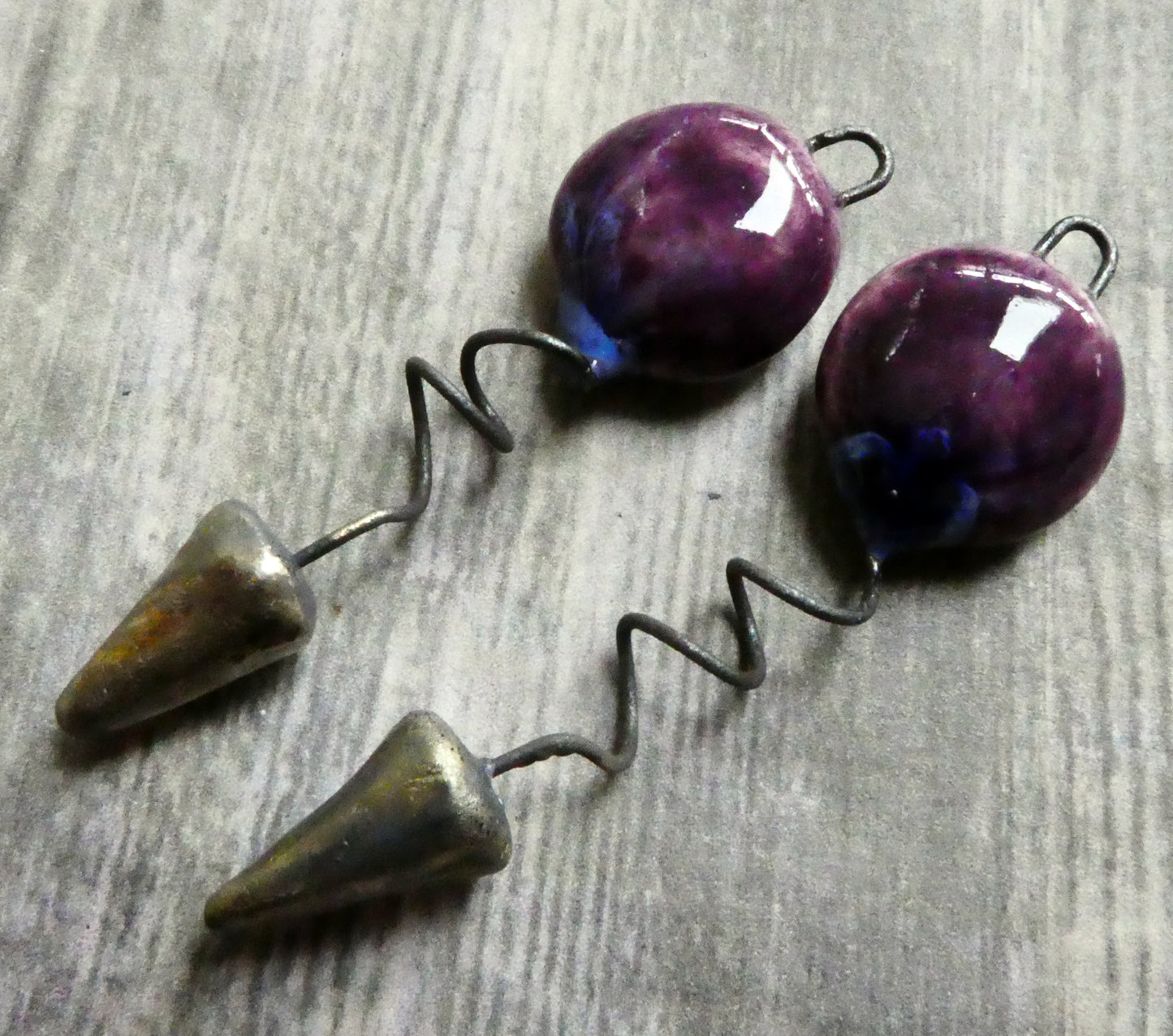 Ceramic Curly Tail Disc Dangles- Royal Fantasy