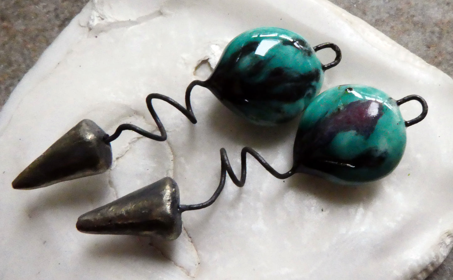 Ceramic Curly Tail Disc Dangles- Spring Meadow