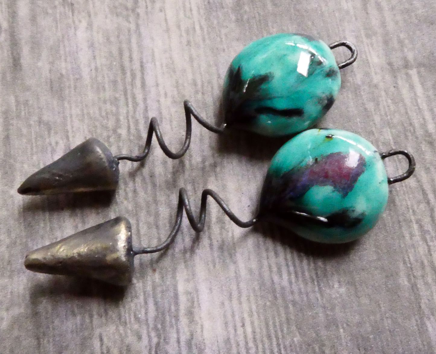 Ceramic Curly Tail Disc Dangles- Spring Meadow