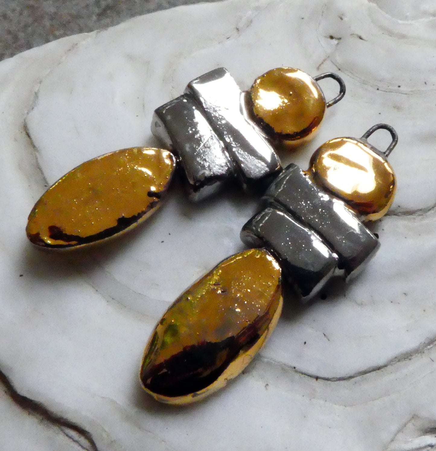 Ceramic Dual Colour Stacked Charms -Gold and Platinum Gold Lustre