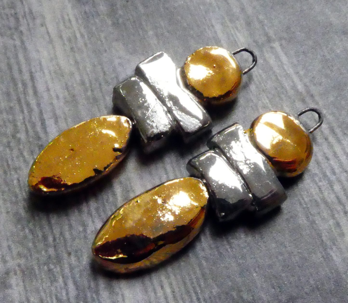 Ceramic Dual Colour Stacked Charms -Gold and Platinum Gold Lustre