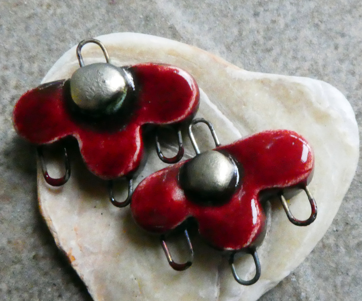 Ceramic Half Flower Connectors - Deep Red