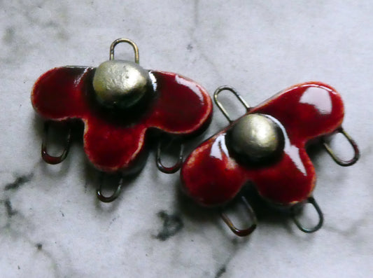 Ceramic Half Flower Connectors - Deep Red