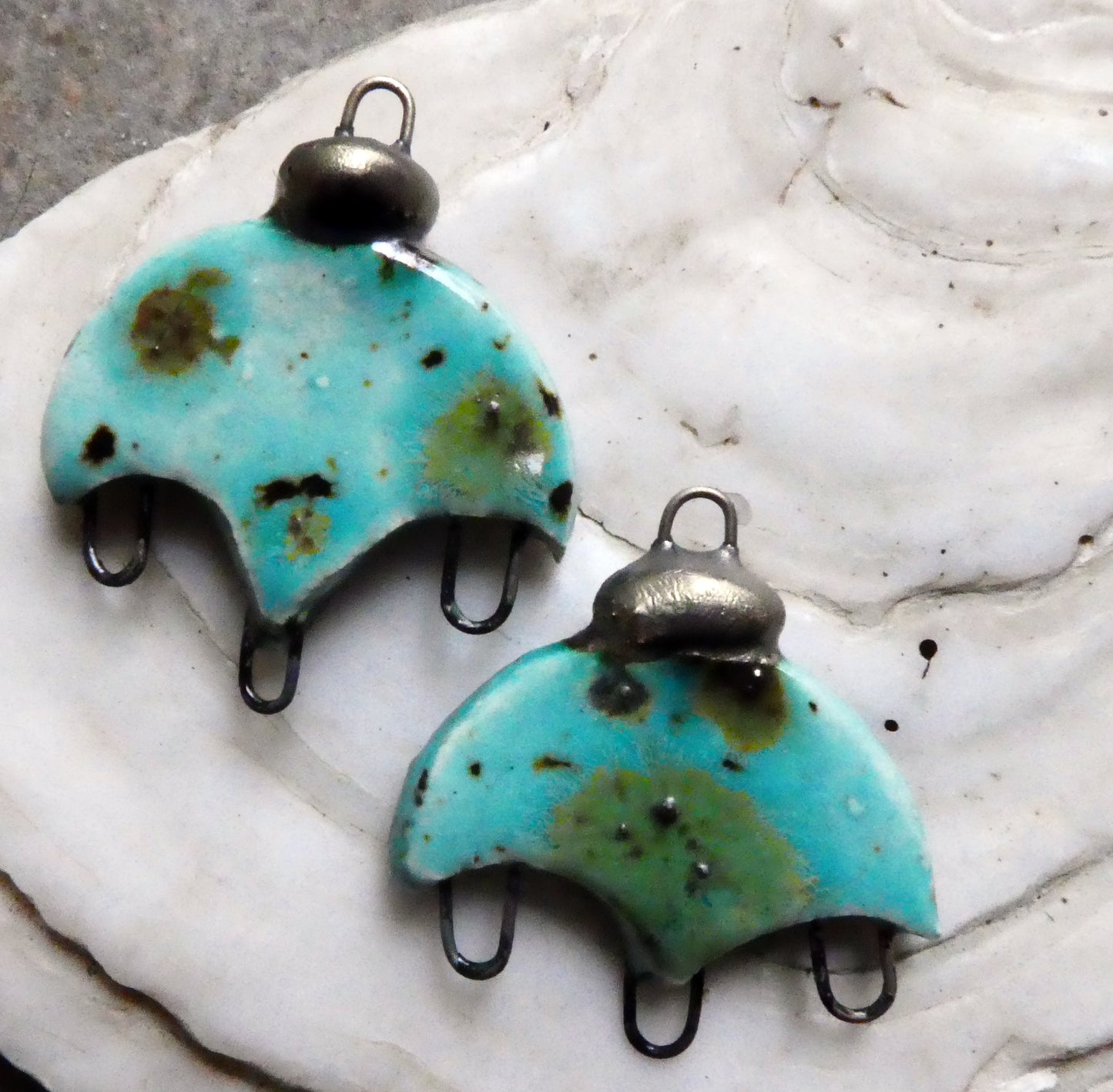 Ceramic Chandelier Earring Connectors - Blue Guppy