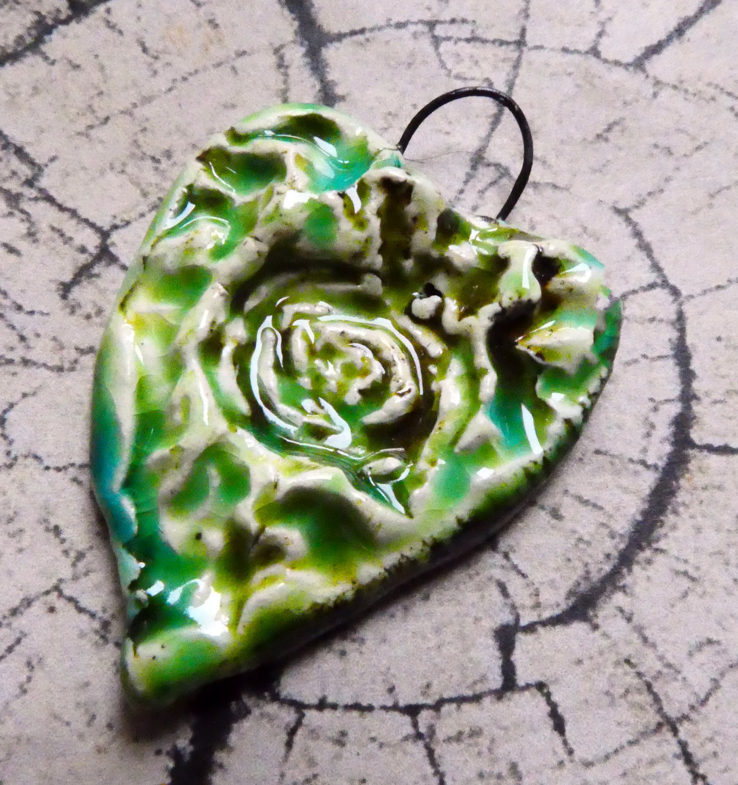 Ceramic Organic Heart Pendant - Lime