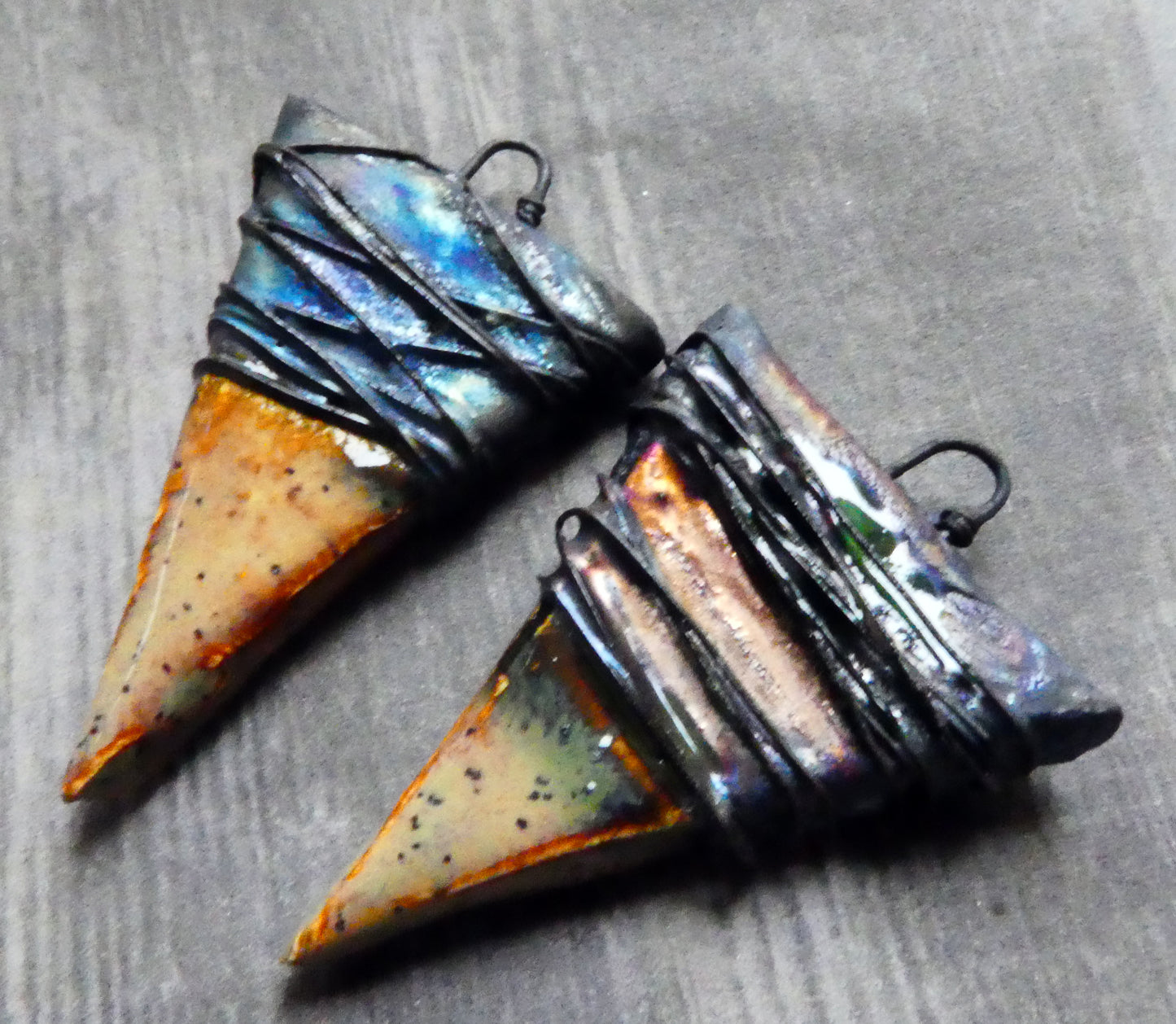 Ceramic Wire Wrapped Dagger Earring Charms - Amber Ash