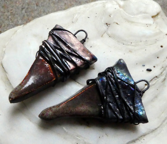 Ceramic Wire Wrapped Dagger Earring Charms -Volcanic Glow