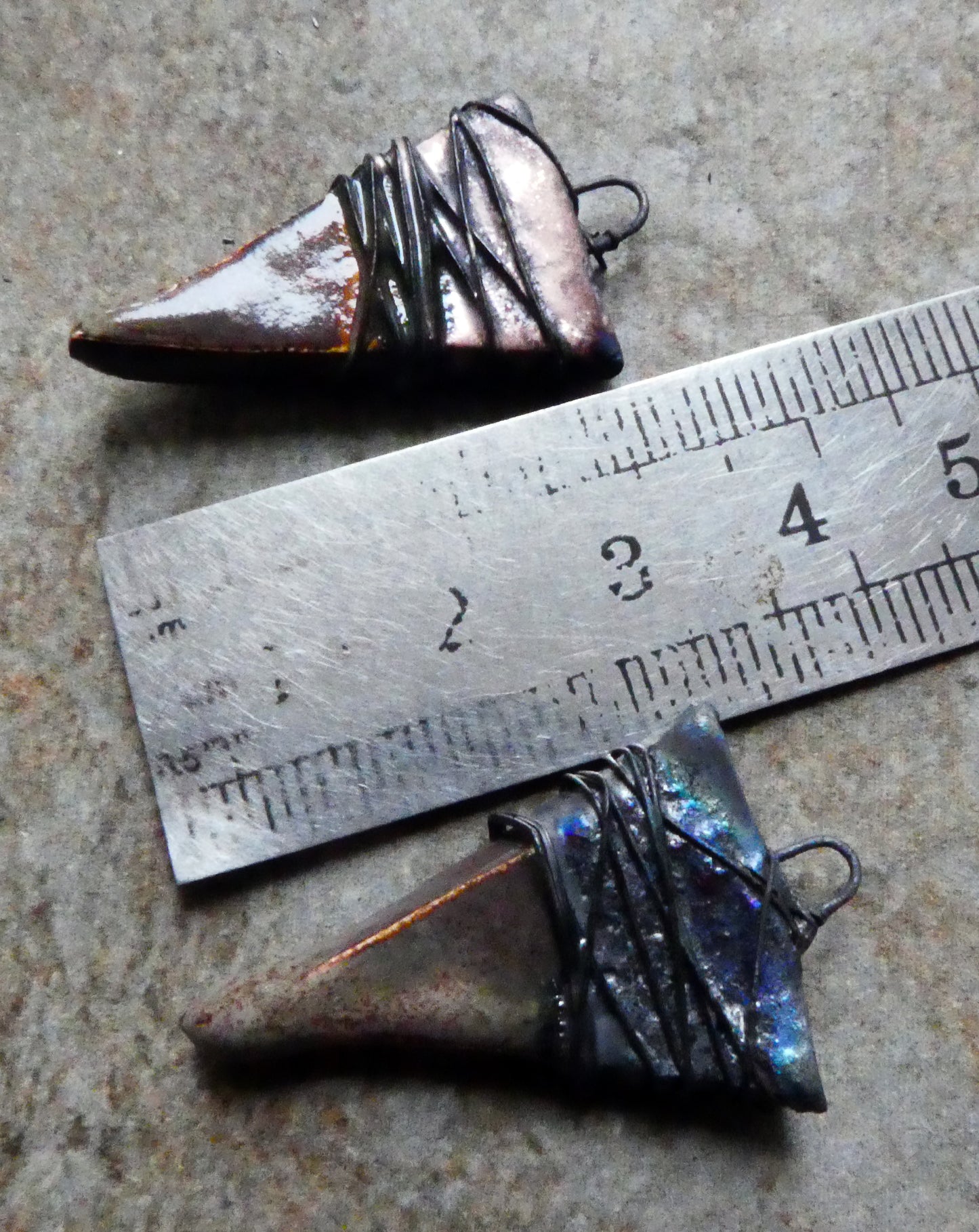 Ceramic Wire Wrapped Dagger Earring Charms -Volcanic Glow