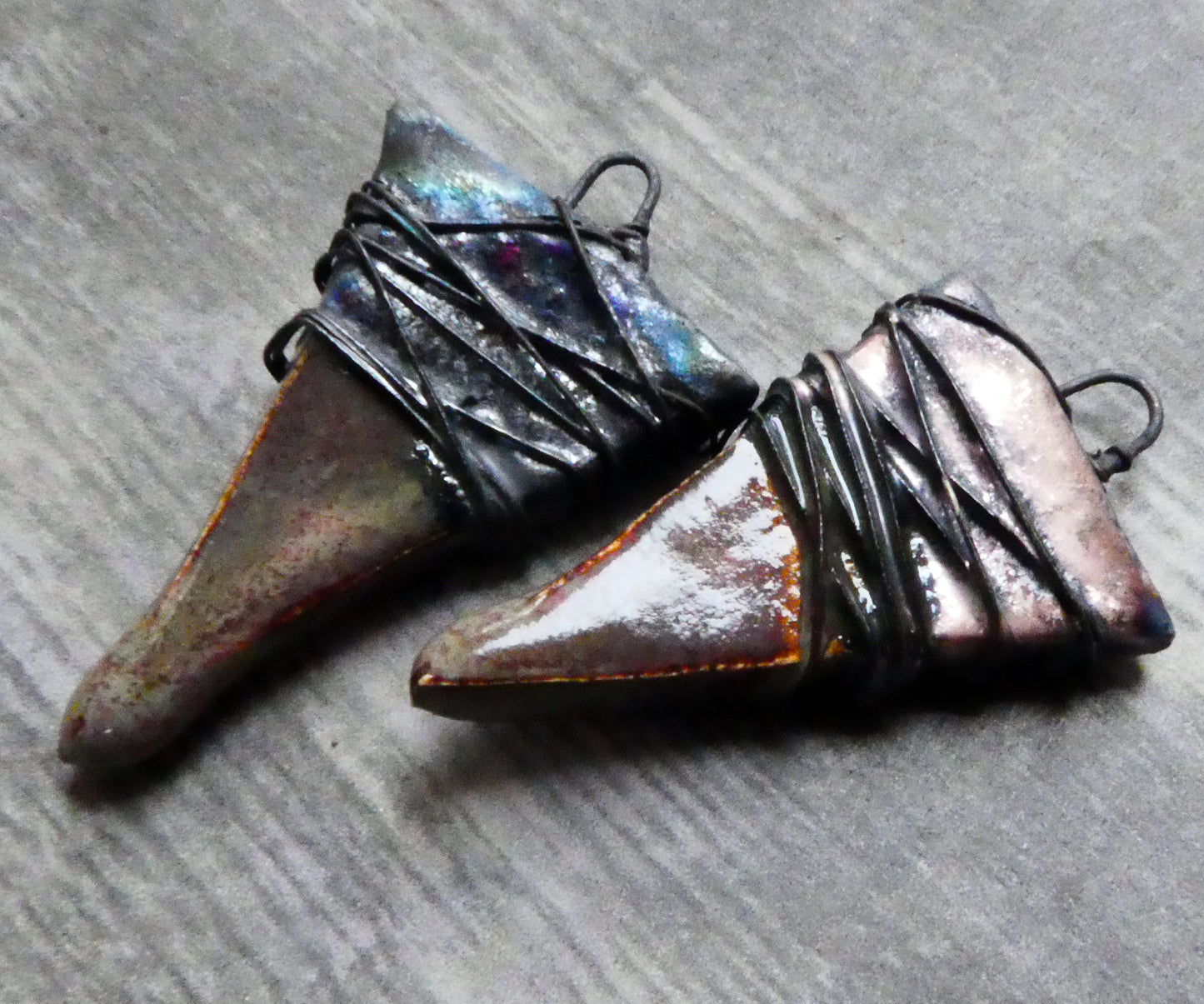 Ceramic Wire Wrapped Dagger Earring Charms -Volcanic Glow