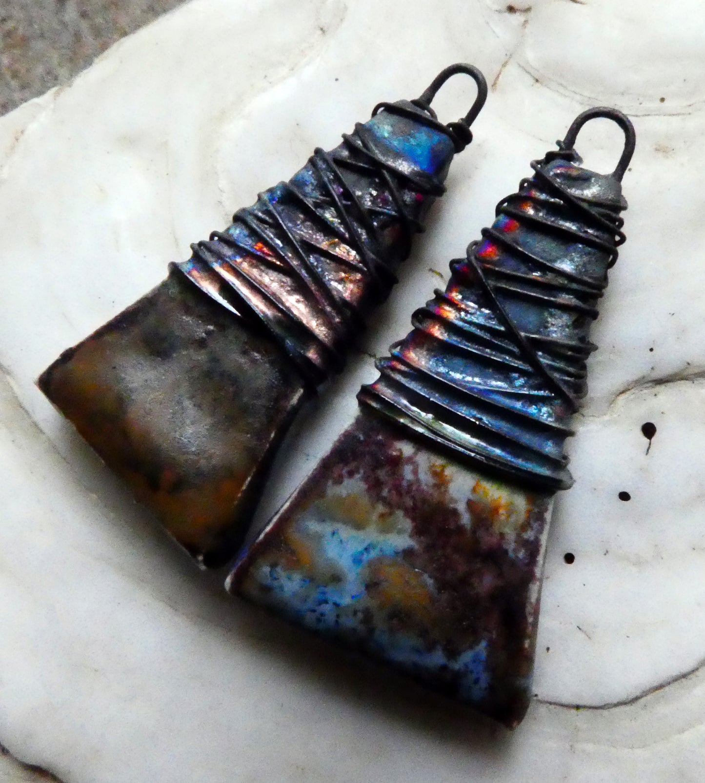 Ceramic Wire Wrapped Wedge Earring Charms -Eternal Galaxy