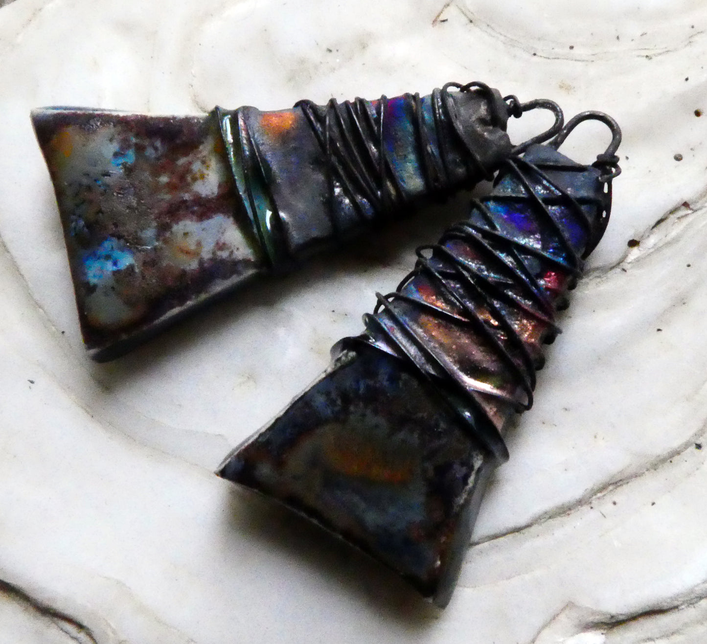 Ceramic Wire Wrapped Wedge Earring Charms -Outer Space