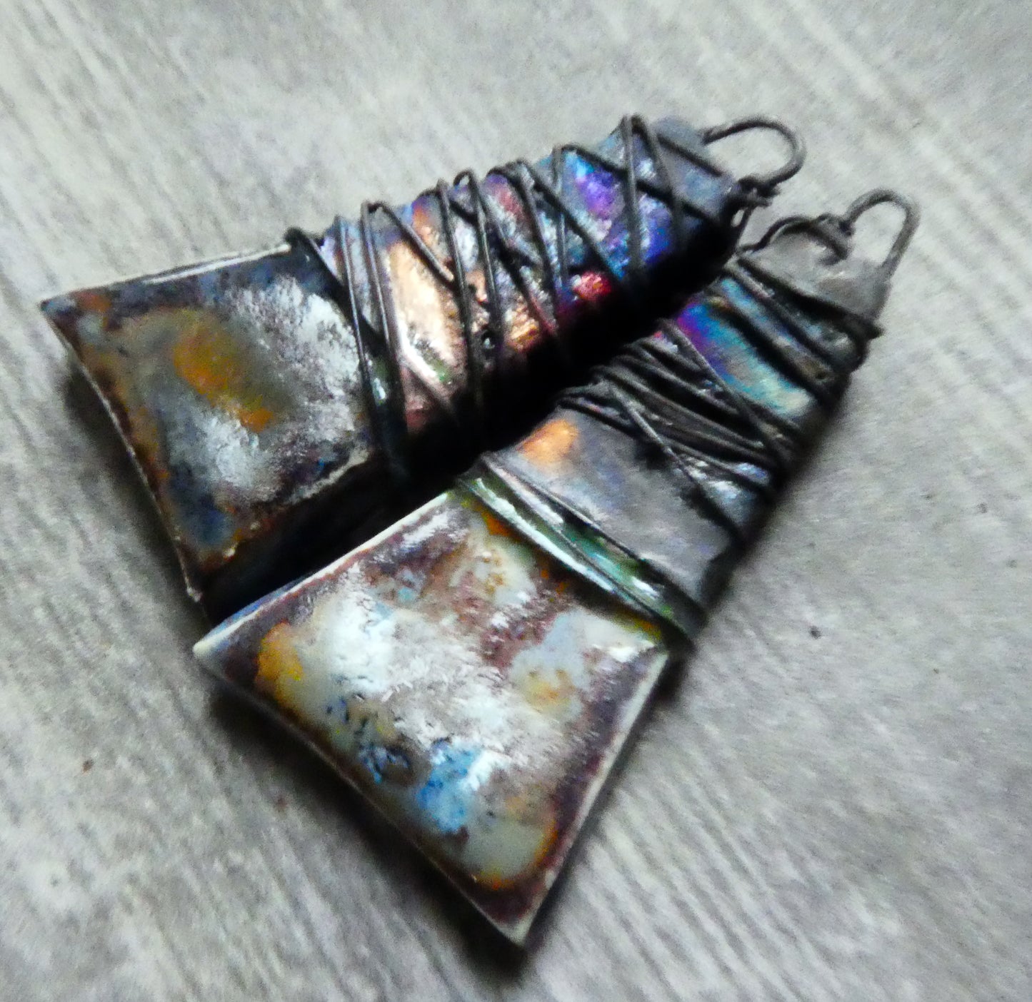Ceramic Wire Wrapped Wedge Earring Charms -Outer Space