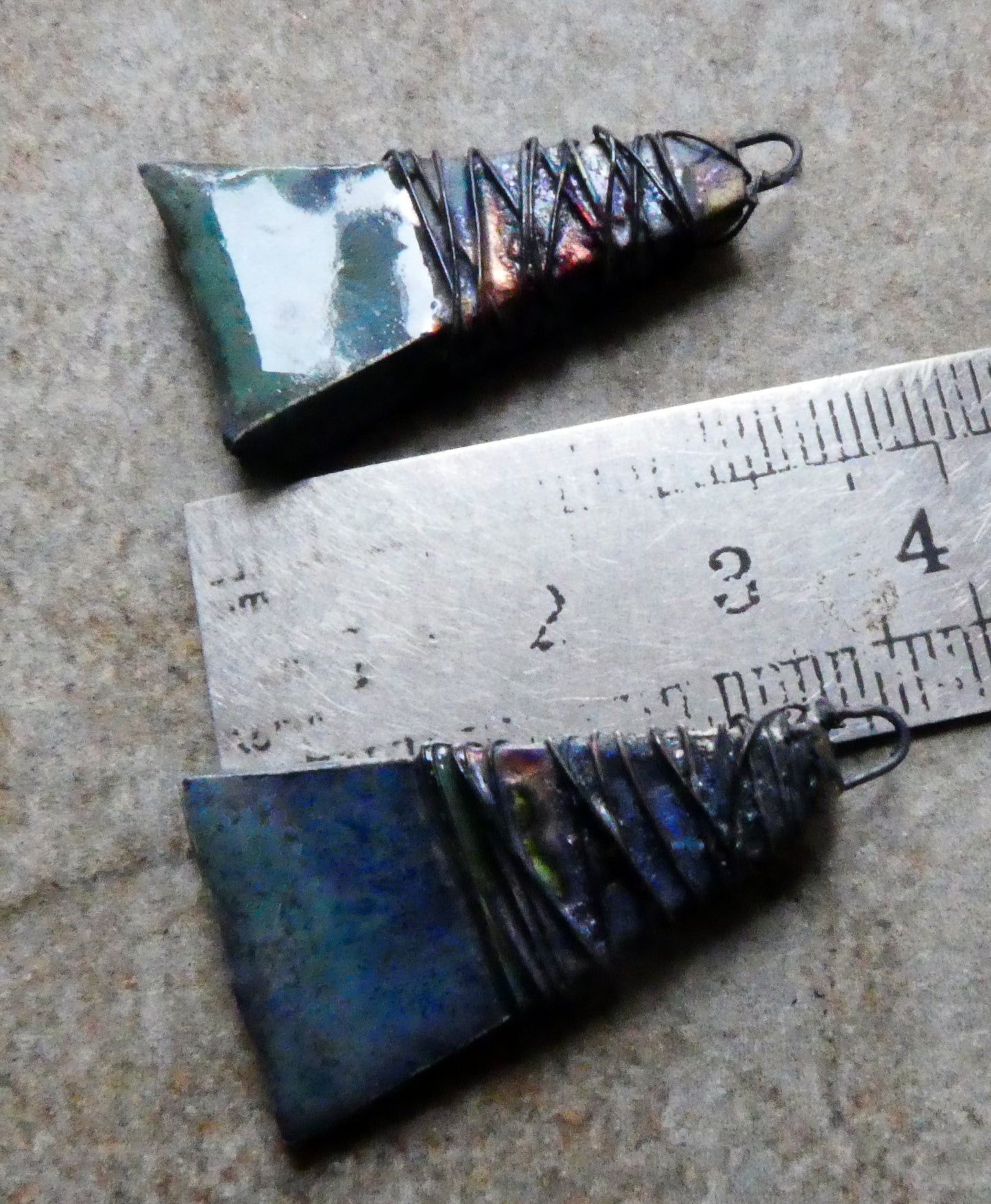 Ceramic Wire Wrapped Wedge Earring Charms -Obsidian