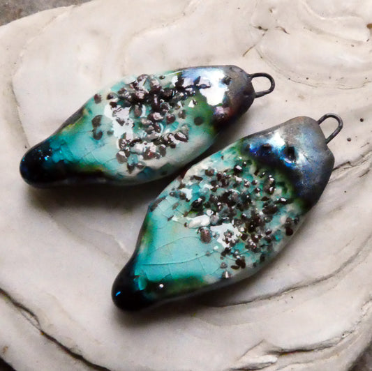 Ceramic Coarse Sand Earring Charms -Turquoise Crackle