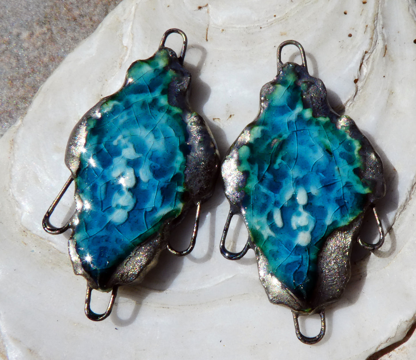 Ceramic Filligree Earring Connectors - Oriental Blue