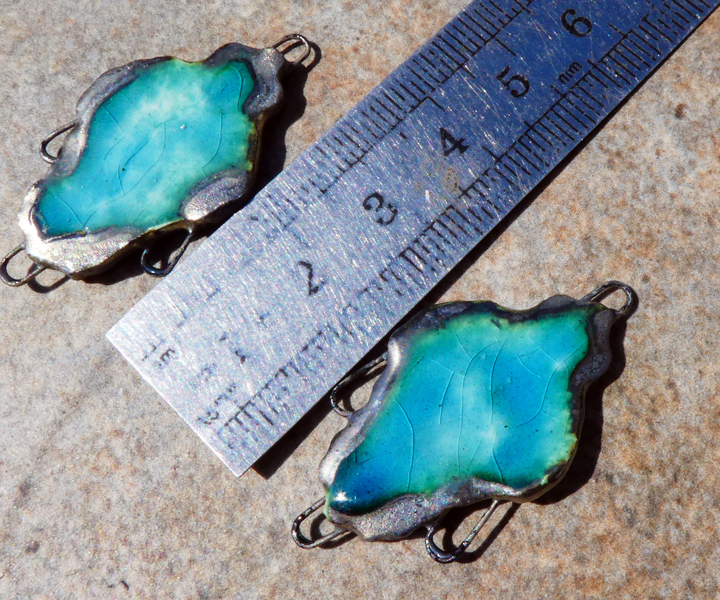 Ceramic Filligree Earring Connectors - Oriental Blue