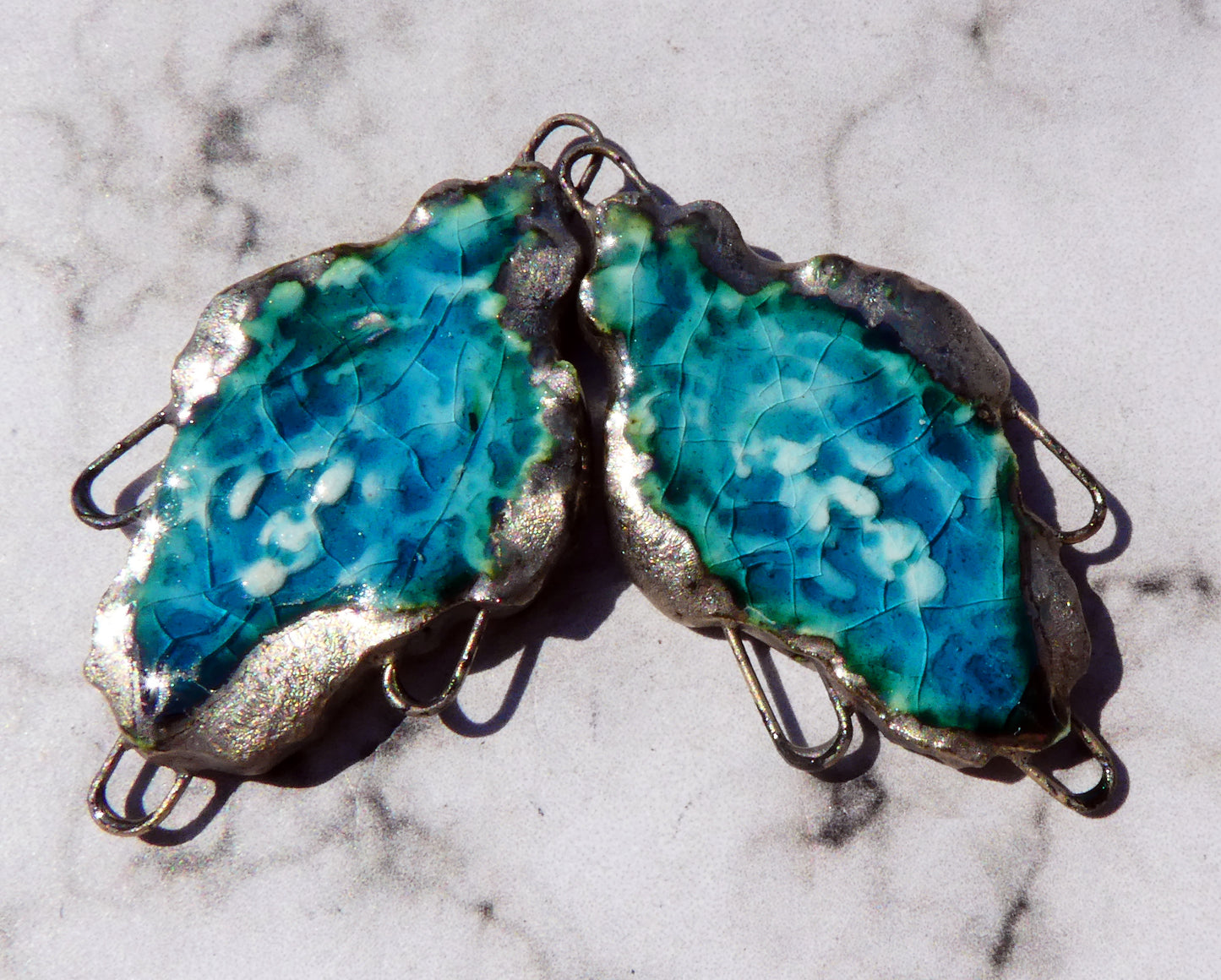 Ceramic Filligree Earring Connectors - Oriental Blue