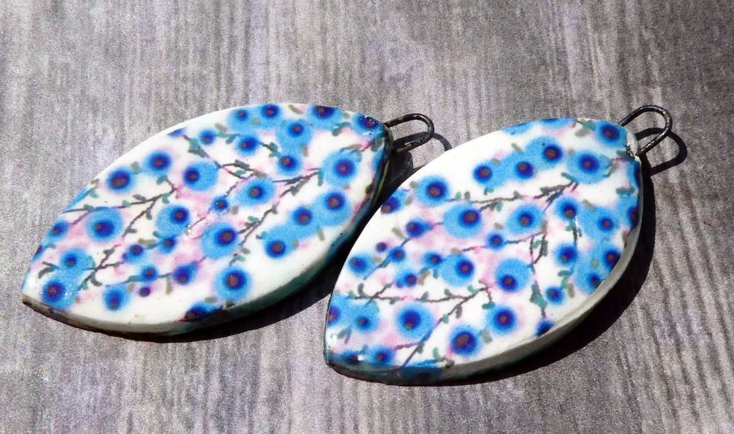 Ceramic Blossom Decal Earring Charms - Blue