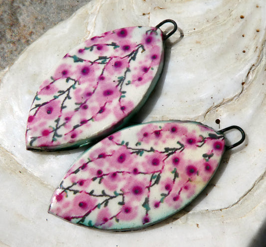 Ceramic Blossom Decal Earring Charms - Pink