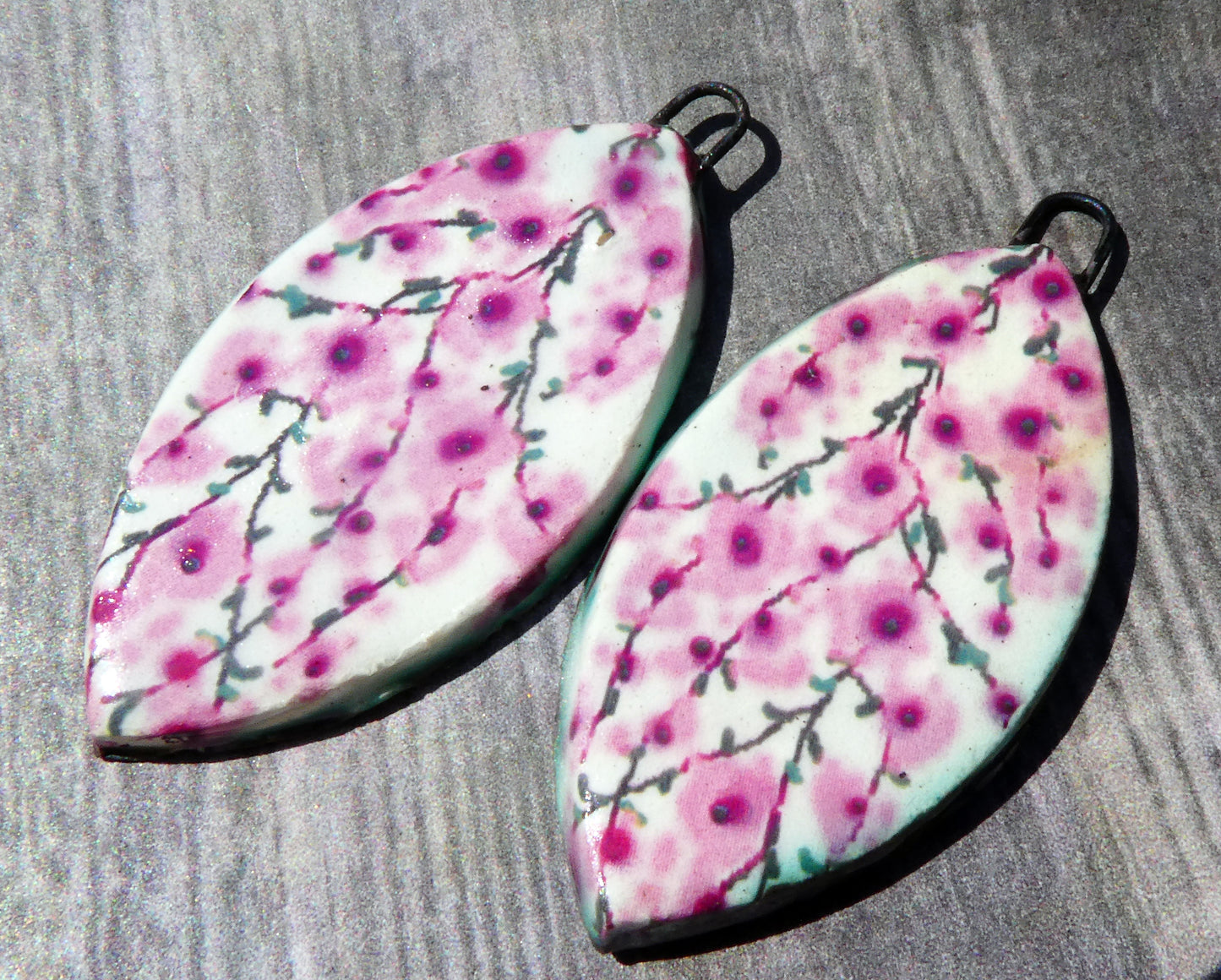 Ceramic Blossom Decal Earring Charms - Pink