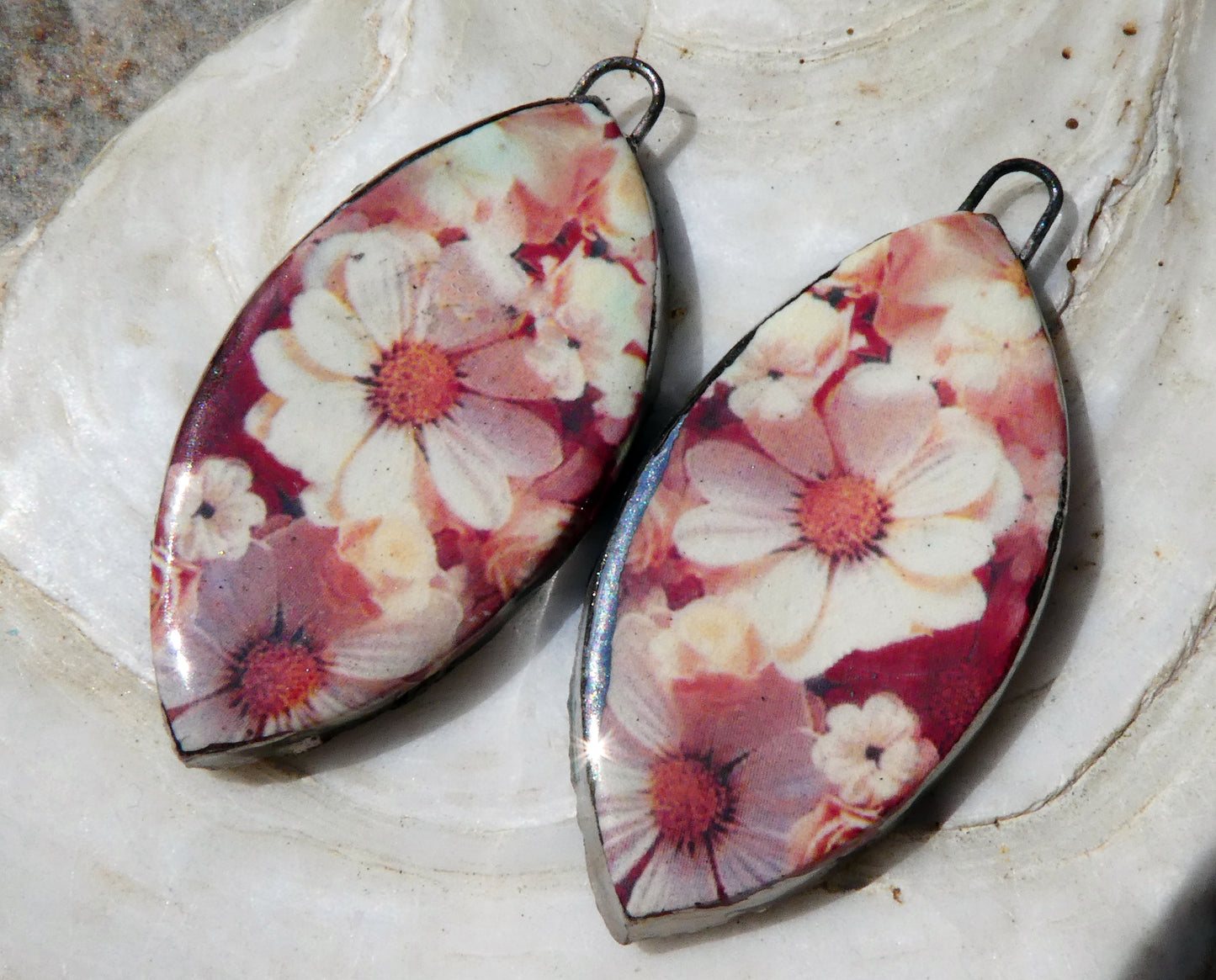 Ceramic Floral Pattern Decal Earring Drops #11