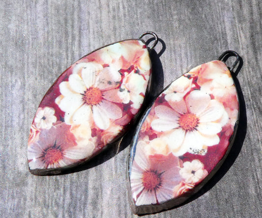 Ceramic Floral Pattern Decal Earring Drops #11