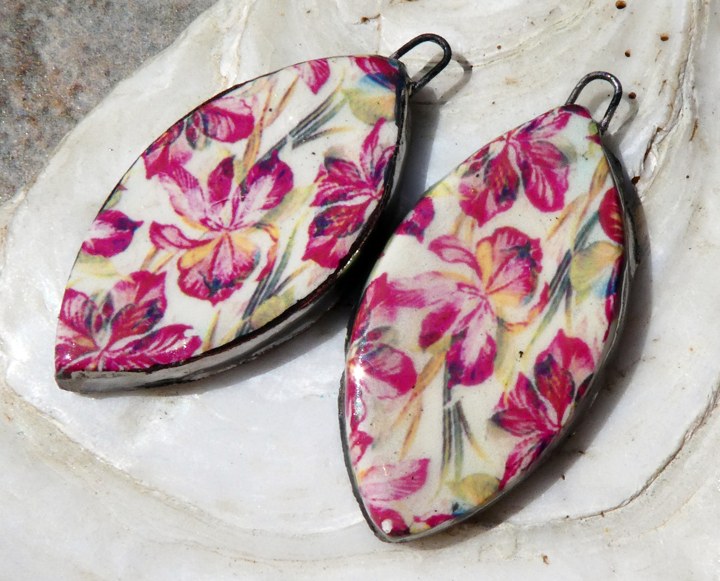 Ceramic Floral Pattern Decal Earring Drops #2