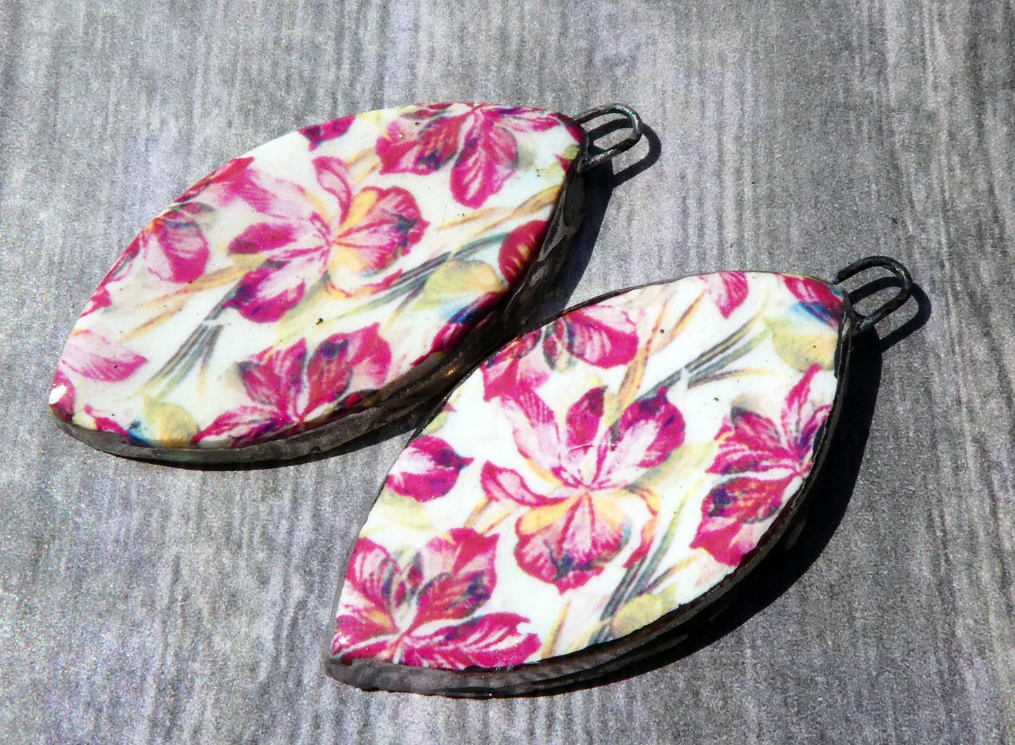 Ceramic Floral Pattern Decal Earring Drops #2