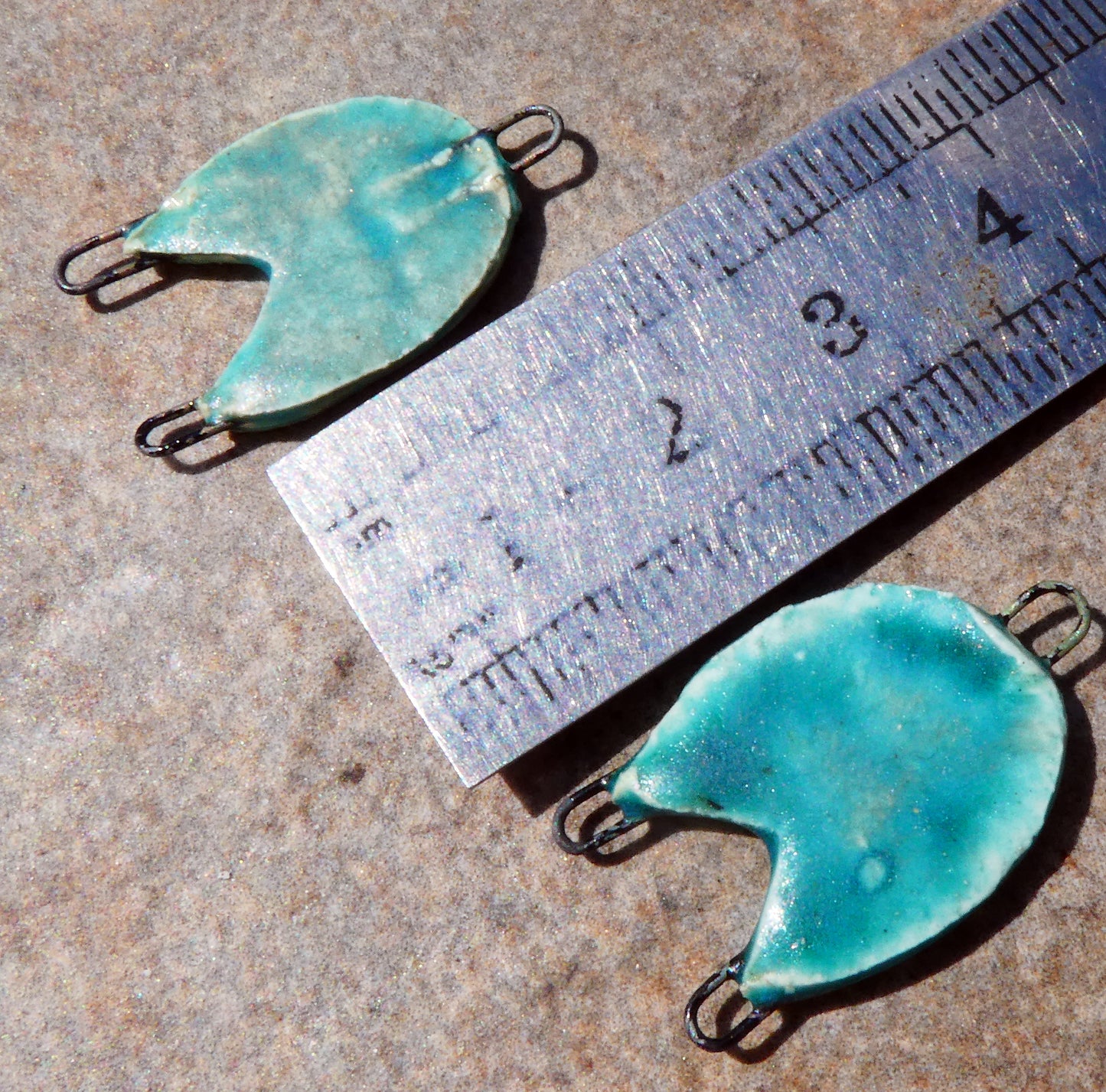 Ceramic Two Hoop Textured Chevron Connectors -Antique Turquoise