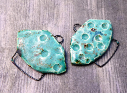 Ceramic Textured Wedge Connectors - Turquoise Speckle