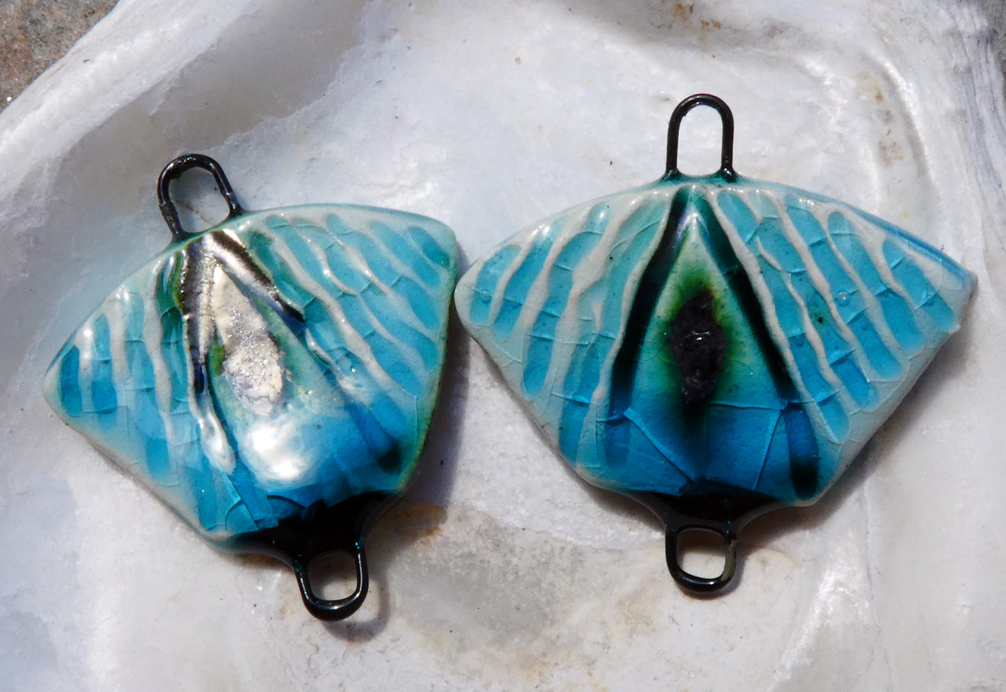 Ceramic Textured Wedge Connectors #2-Turquoise Crackle