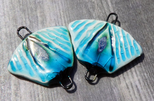 Ceramic Textured Wedge Connectors #2-Turquoise Crackle