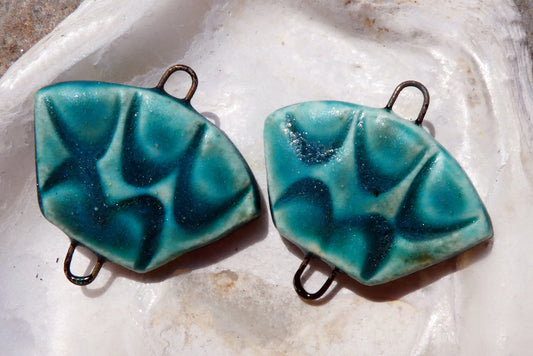 Ceramic Textured Wedge Connectors #2-Antique Turquoise