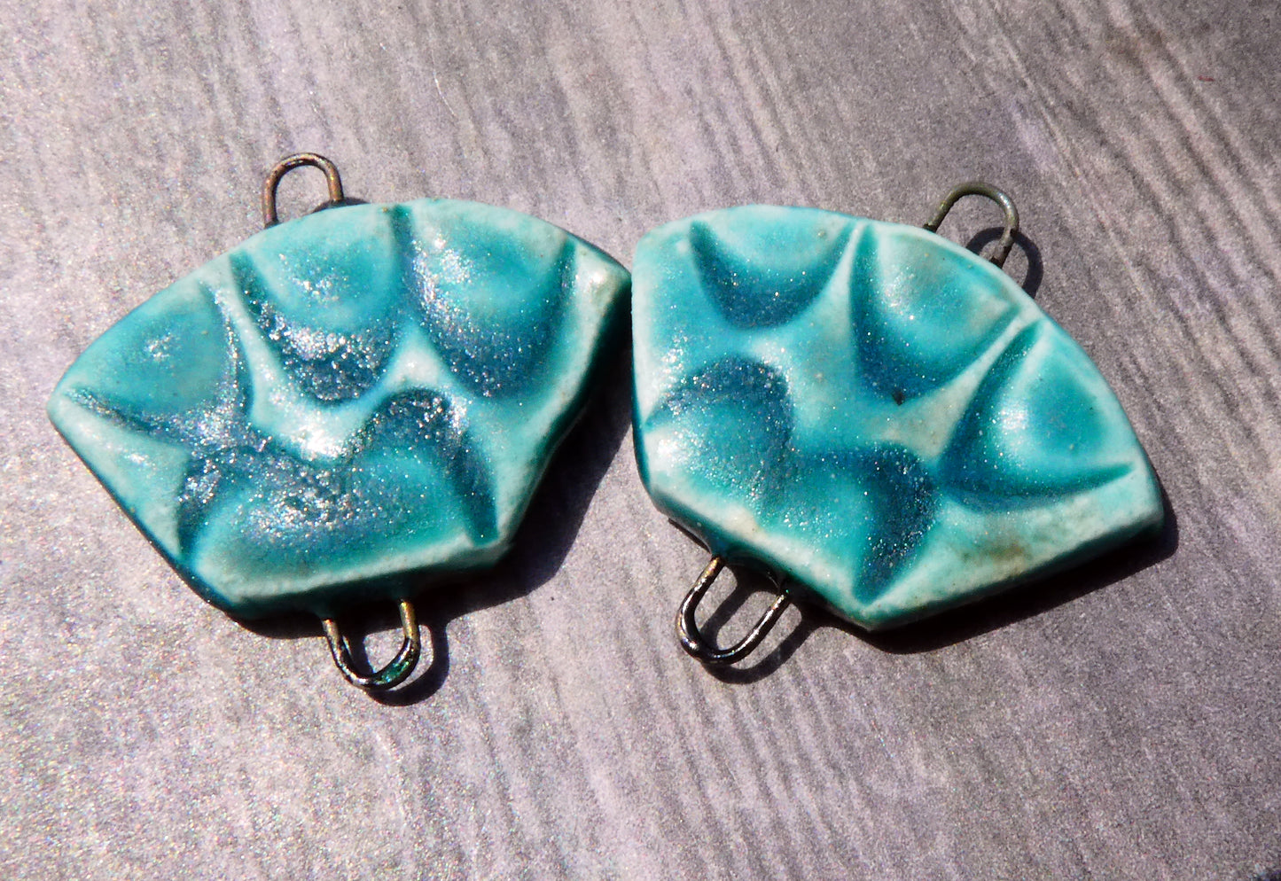 Ceramic Textured Wedge Connectors #2-Antique Turquoise