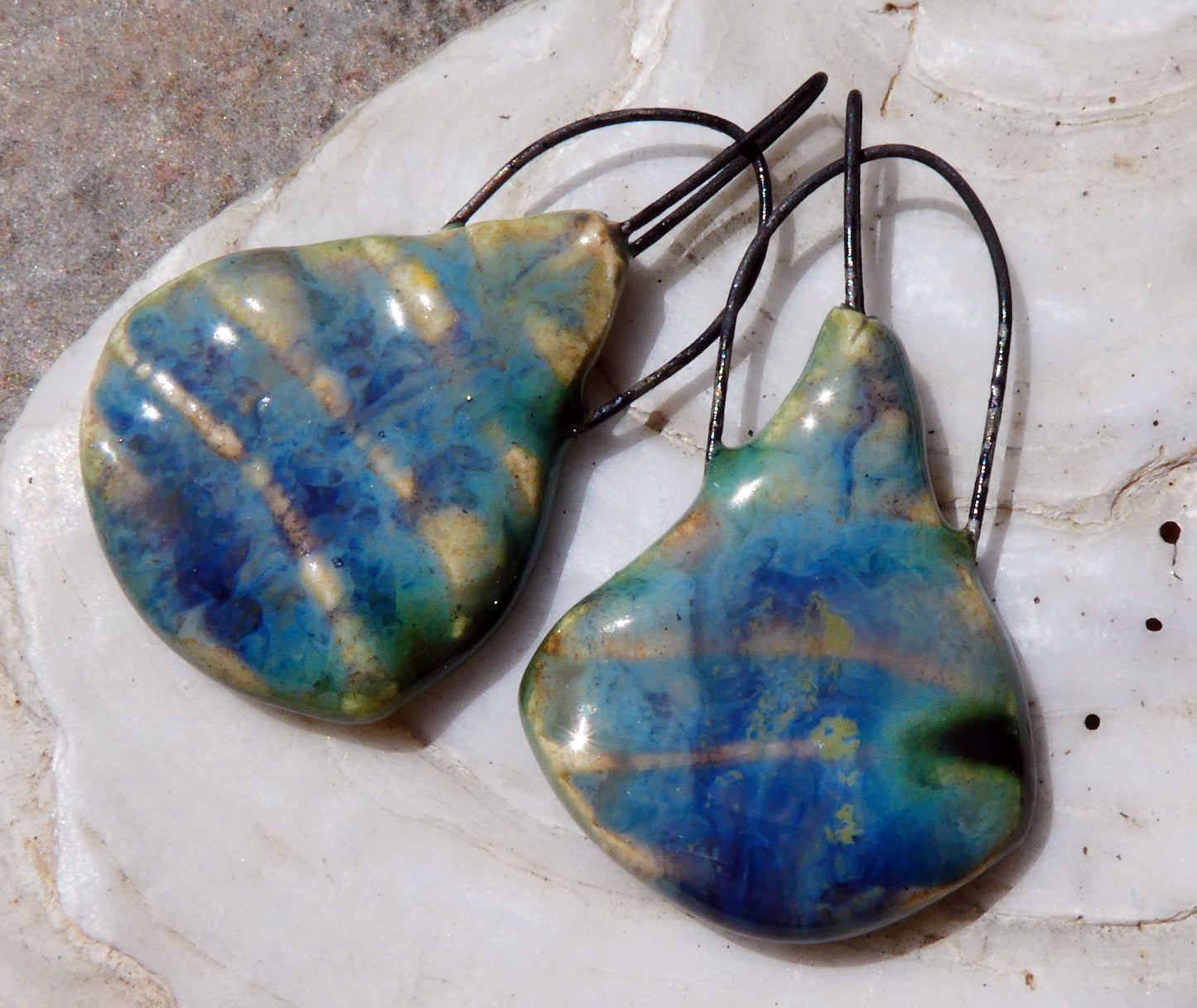 Ceramic Textured Hoopy Charms -Blue Agate