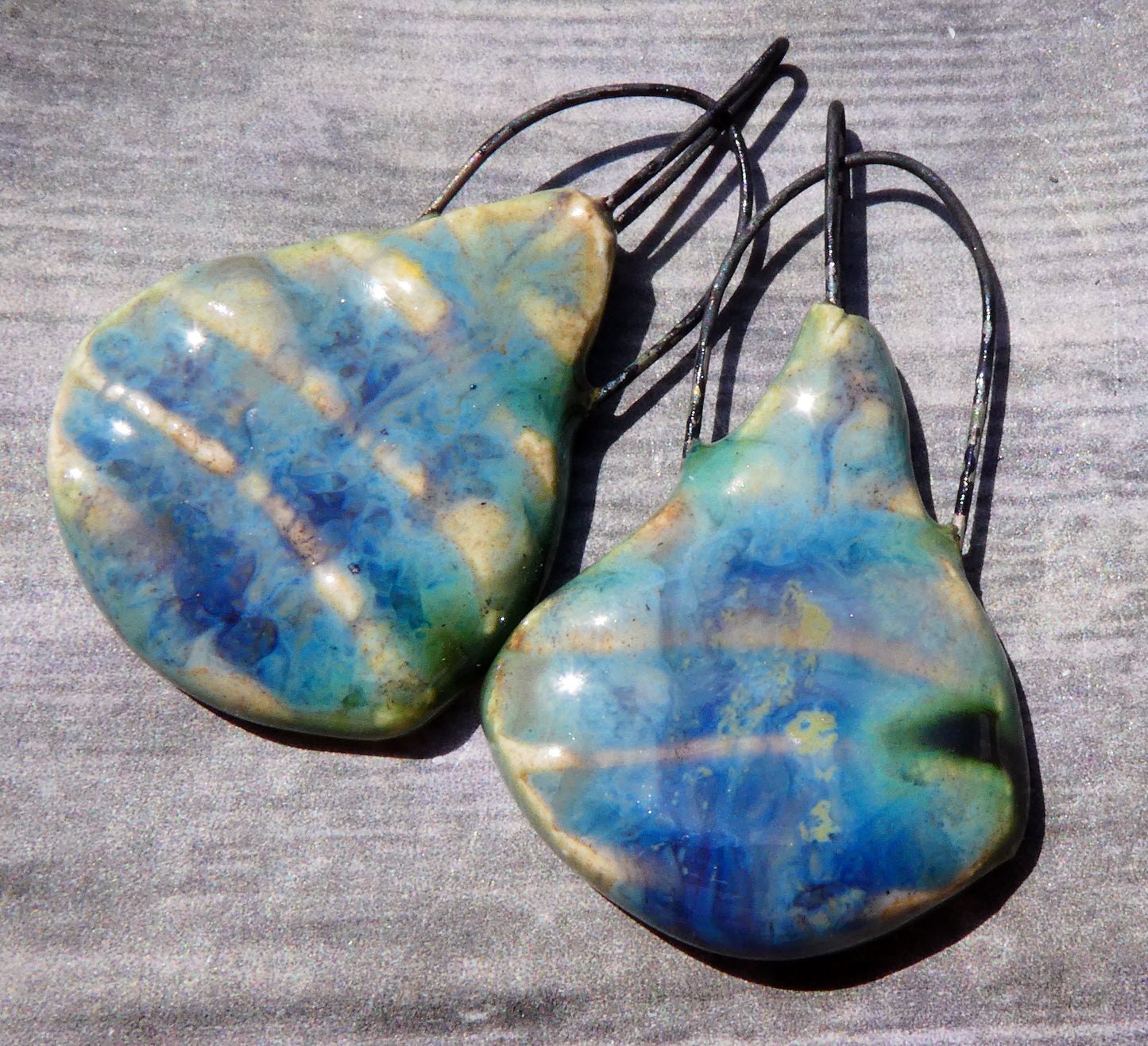 Ceramic Textured Hoopy Charms -Blue Agate