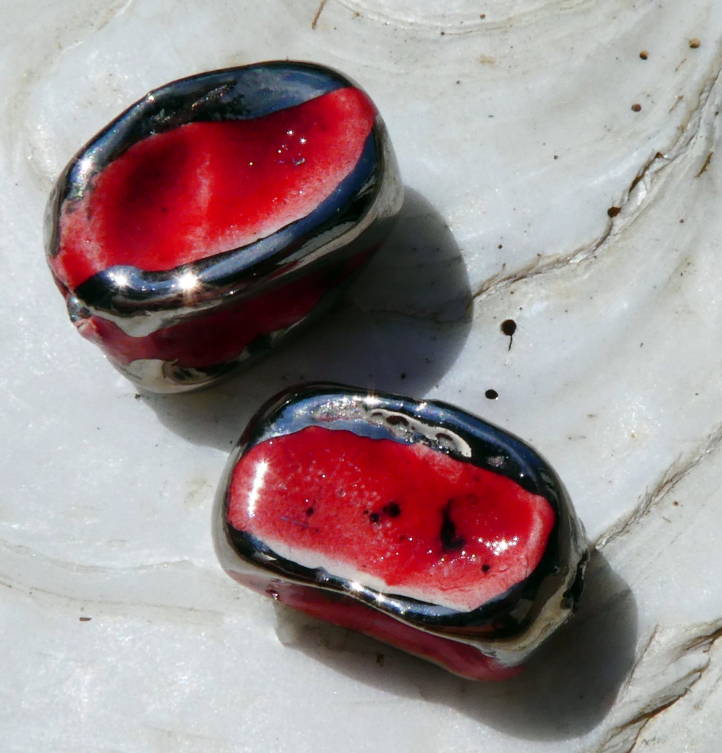 Ceramic Pinched Beads - Ladybug