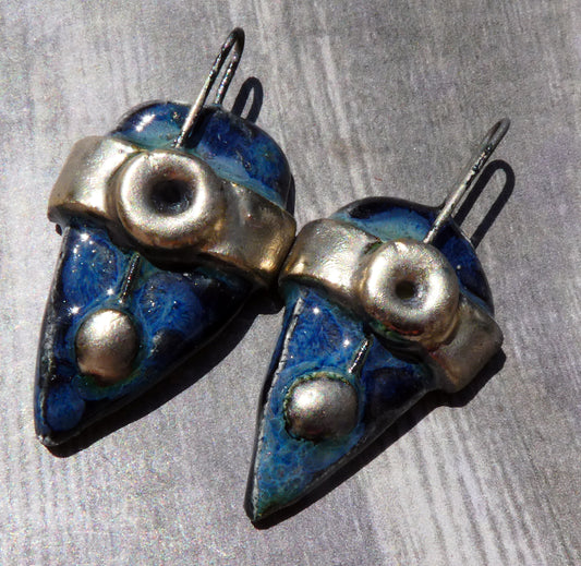 Ceramic Chunky Rivet Shield Charms - Obsidian