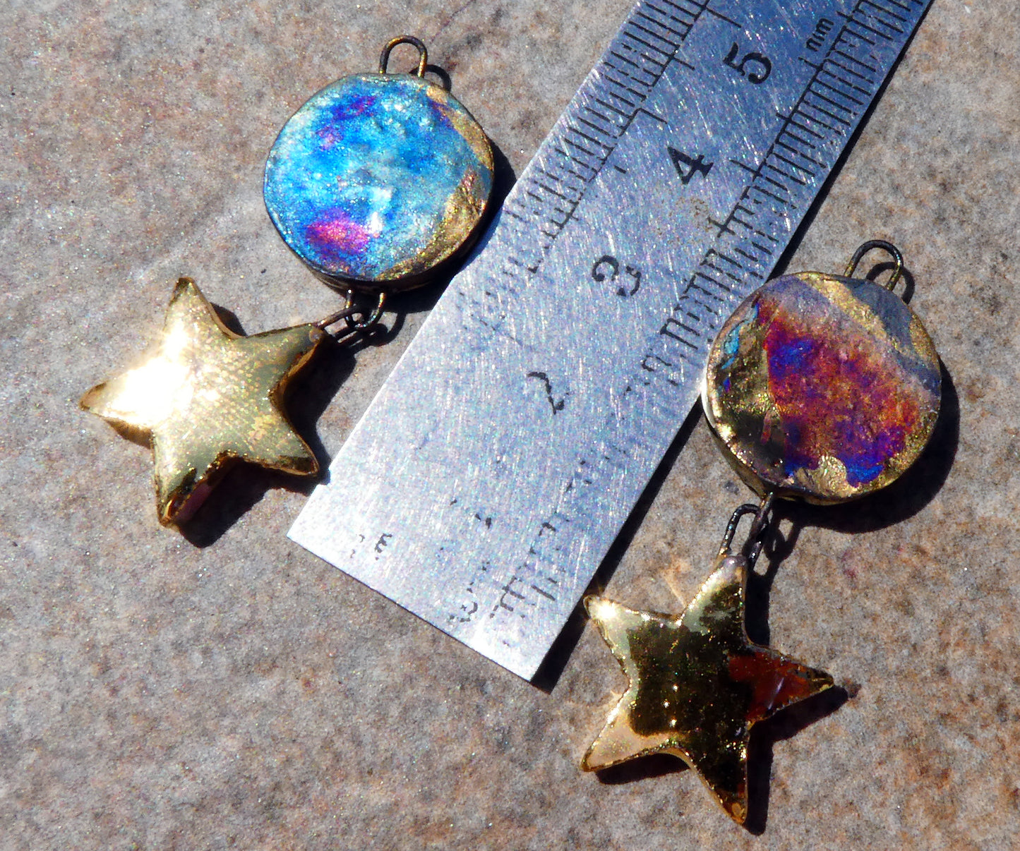 Ceramic Vintage Sun Decal and Star Earring Dangles #3