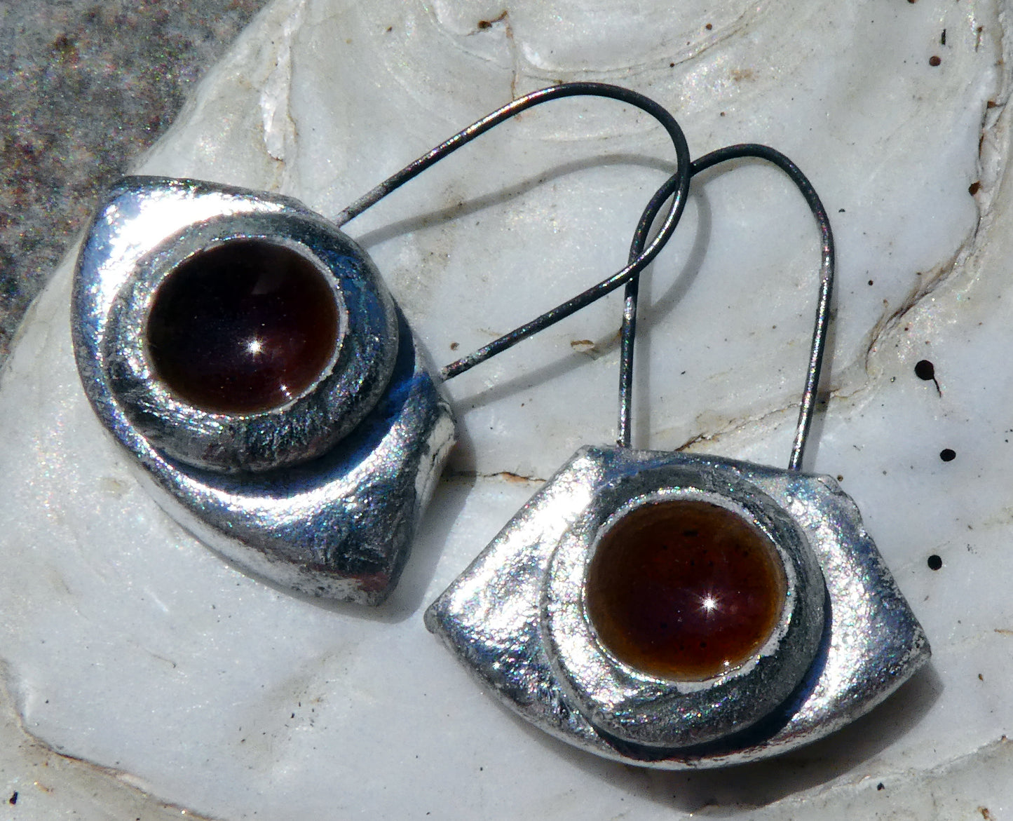 Ceramic and Silver Pool Enamel Wedge Drops - Amber