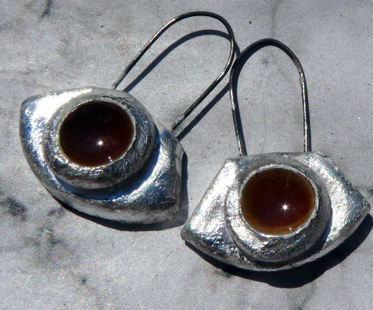 Ceramic and Silver Pool Enamel Wedge Drops - Amber