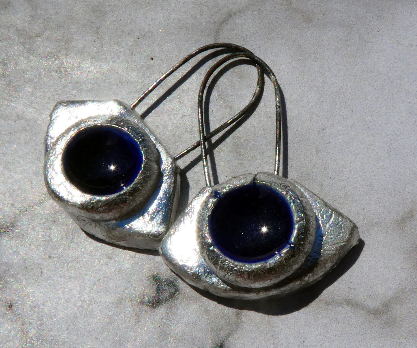 Ceramic and Silver Pool Enamel Wedge Drops - Midnight Blue